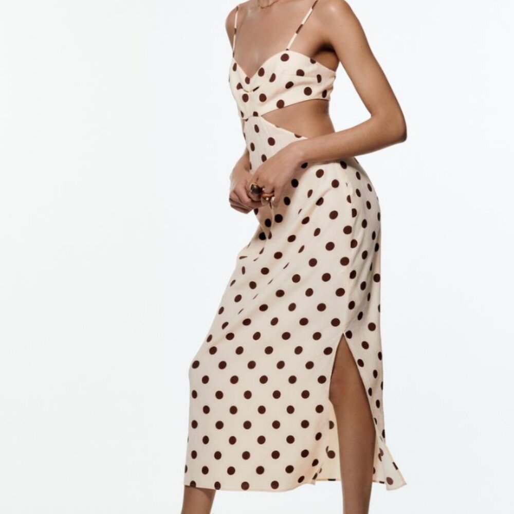 FLASH SALE ⚡️ Zara Cream and Brown Polka Dot Maxi Dress